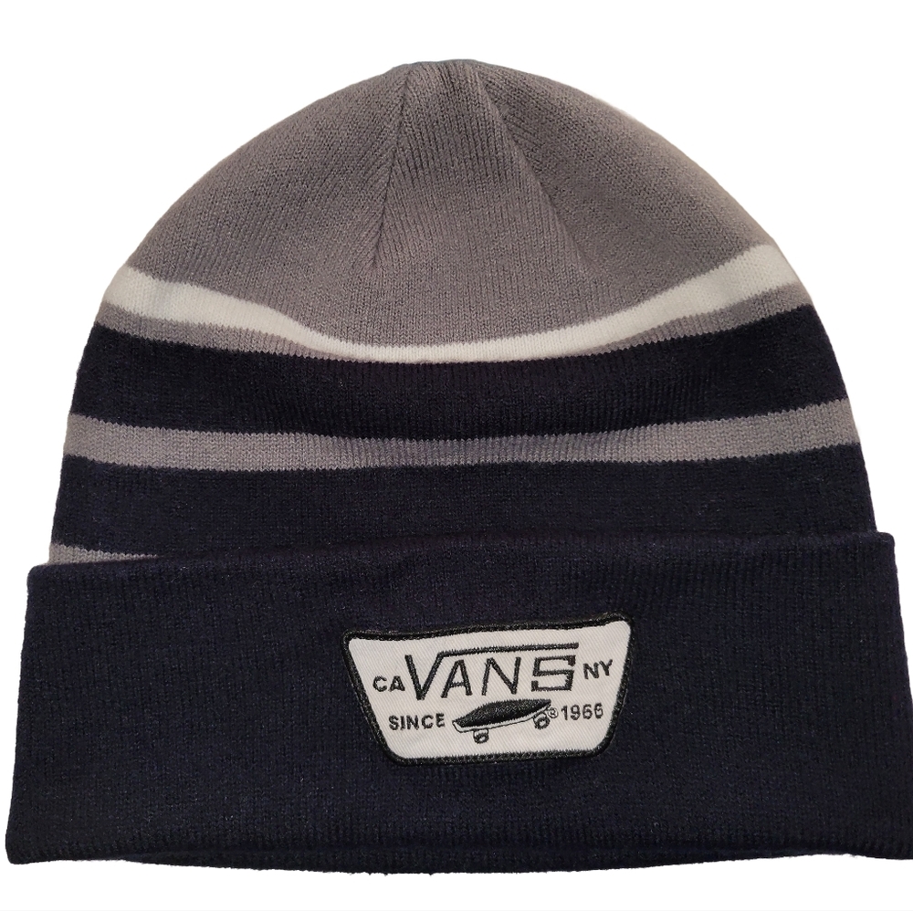 Vans Stackton Stripe Milford Beanie Gray Black White OS